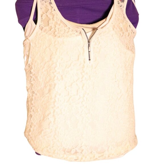 NEW WOMAN DESIGN BEIGE LACE BLOUSE WITH CAMI - Picture 2 of 2